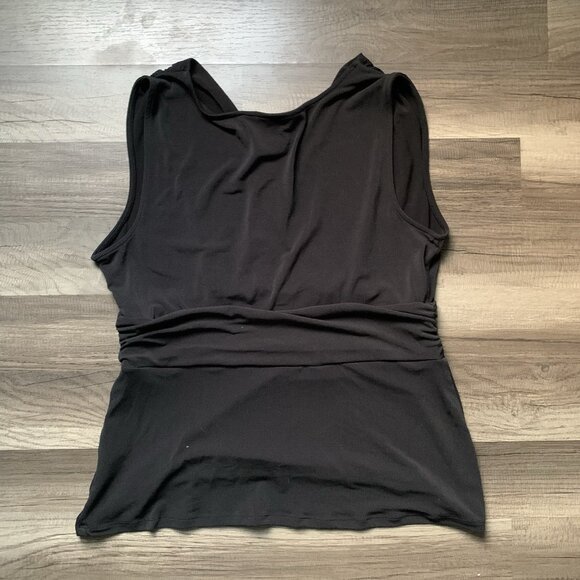 Classic Minimalist Y2k Black Sleeveless Wrap Top Shirt GEORGE Stretch Size L - Picture 2 of 5
